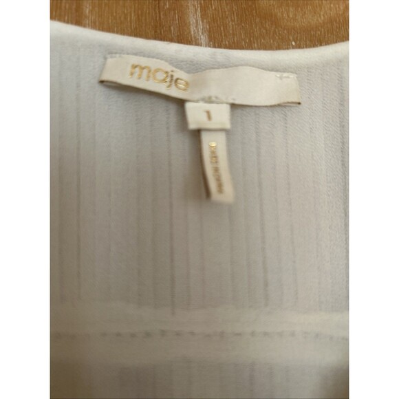 Maje Rogelio Ecru Pleated Ivory Chiffon Midi Dress Spaghetti Strap Size 1/ S - Picture 7 of 7